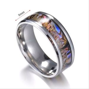 Silver Band Ring Shell Abalone Inlay Unisex Stainless steel Nwt